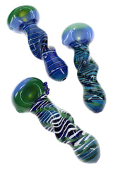 Silver-Fumed Neon Twisted Glass Spoon Pipe “Wave Rider” – 5½″ – Assorted Colors