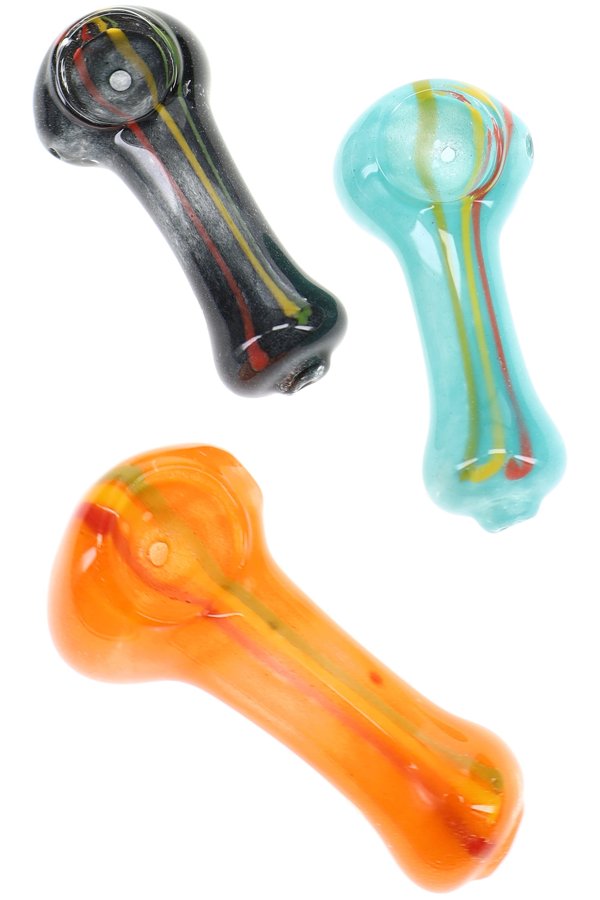 Rasta Stripe Frit Glass Spoon Hand Pipe “Mini Signal” – 2½″ – Assorted Colors - Discreet Smoker