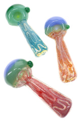 Silver Fumed Frit Squiggle Neon Hand Pipe – 5″ – Assorted Colors - Discreet Smoker