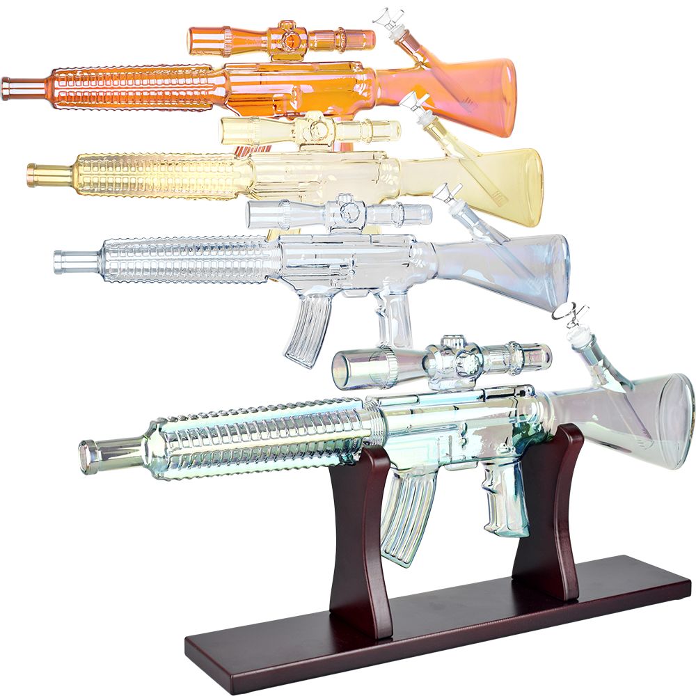 Machine Gun Glass Water Pipe - 23.75" / 14mm F / Colors Vary - Discreet Smoker