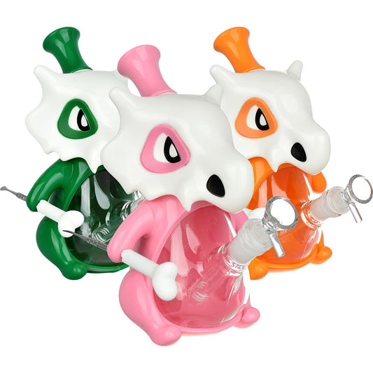 Skull Beast Silicone and Glass Water Pipe + Dab Tool - 8.75" / 14mm F / Colors Vary - Discreet Smoker