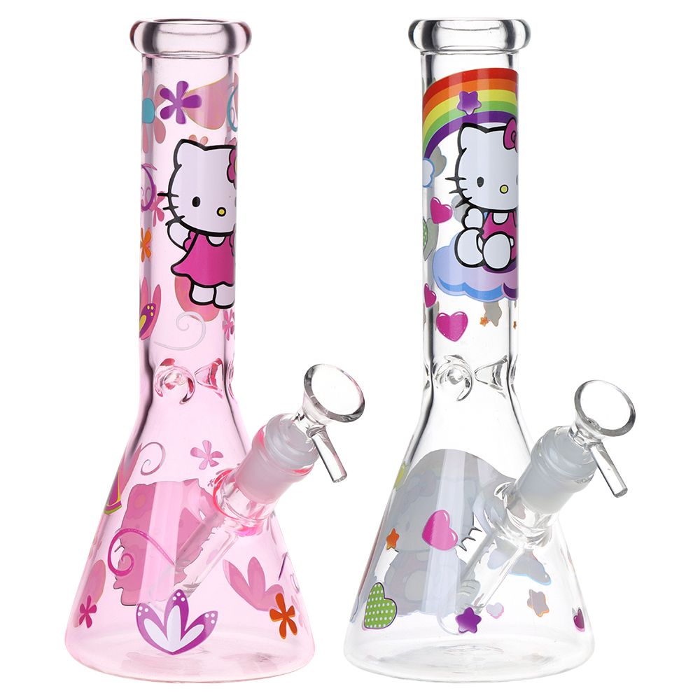 Greetings Feline Glass Beaker Water Pipe | 10" | 14mm F | Designs Vary - Discreet Smoker