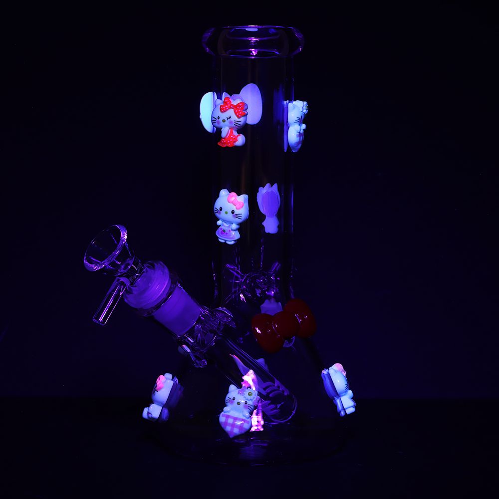 Wassup Kitty Beaker Glass Water Pipe - 8" / 14mm F / Pink - Discreet Smoker