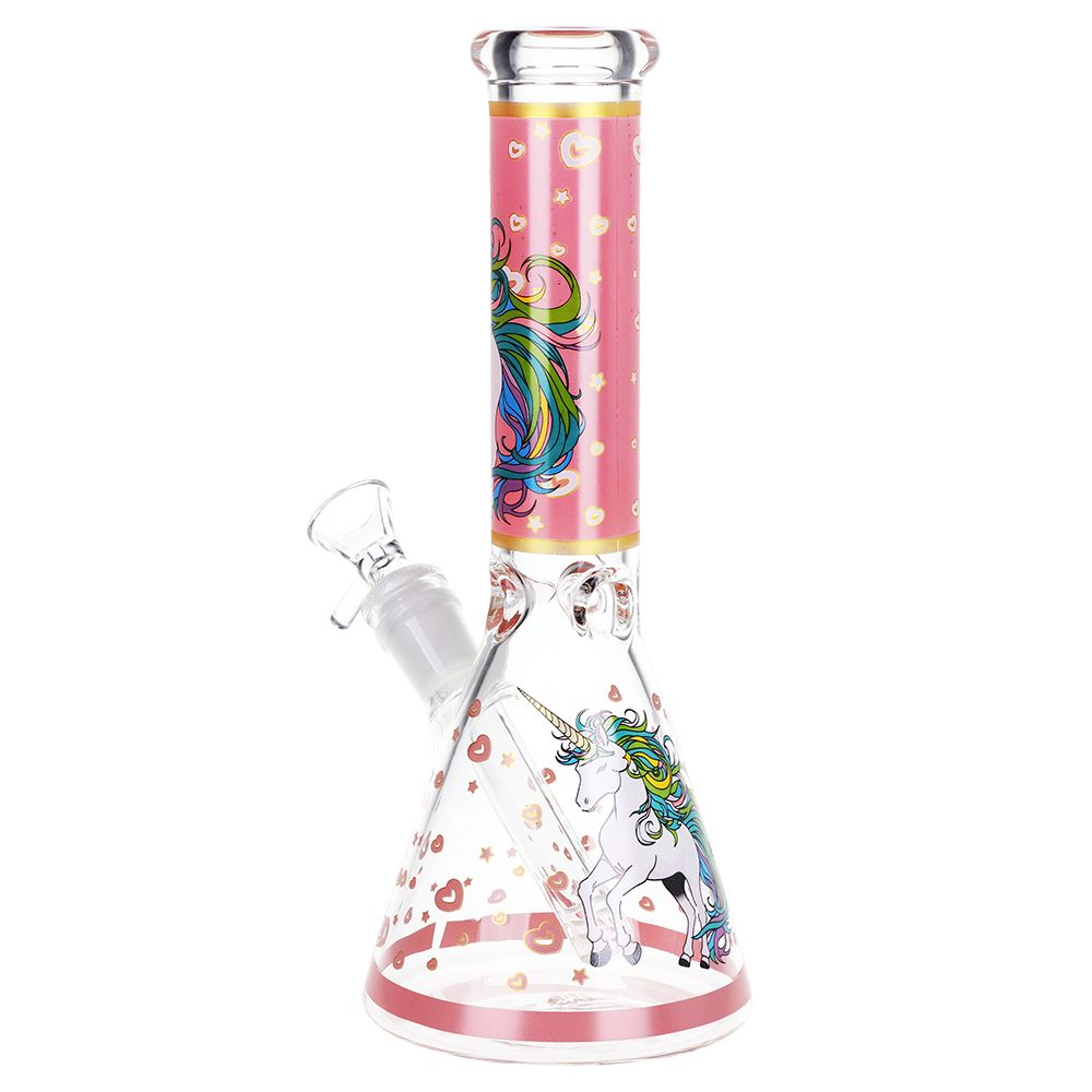 Pink Unicorn Beaker Glass Water Pipe - 10" / 14mm F - Discreet Smoker