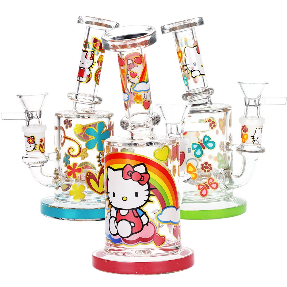 Salutations Kitty Glass Water Pipe | 6.25" | 14mm F - Discreet Smoker