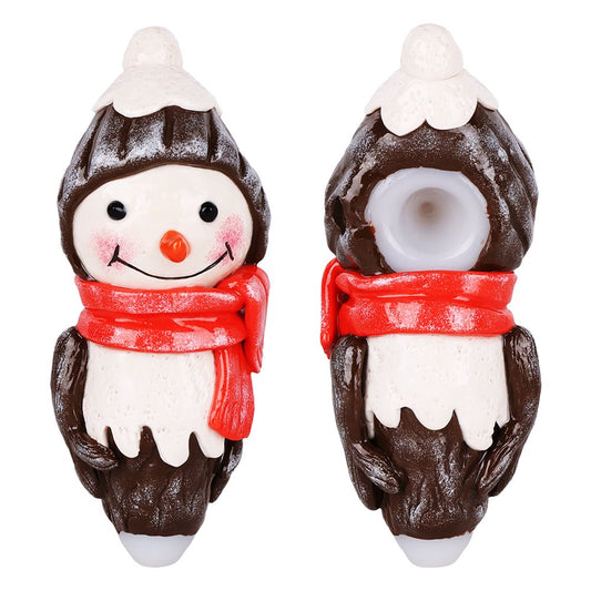 Snowman Enamel Resin Sculpted Glass Spoon Pipe - 6.25" - Discreet Smoker
