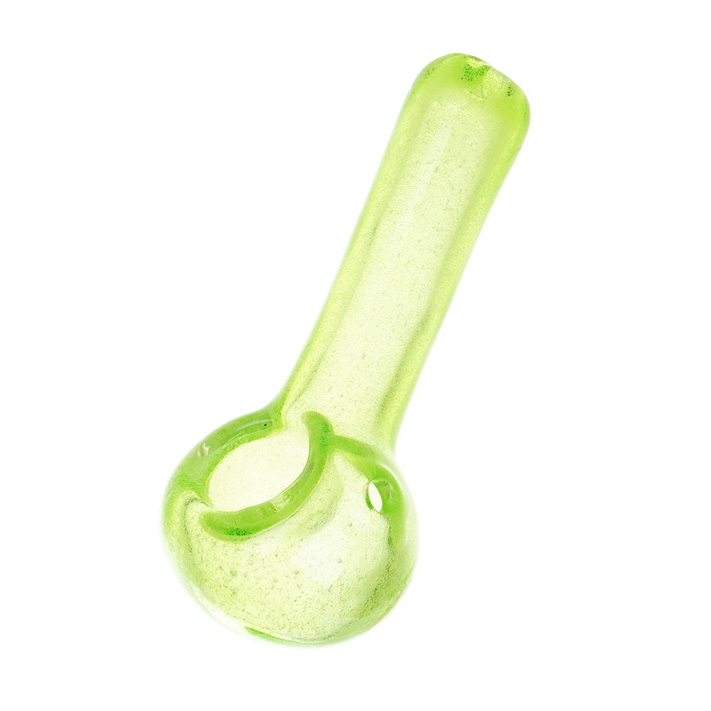 Green Glow In Dark Glass Spoon Pipe - 3.75" - Discreet Smoker