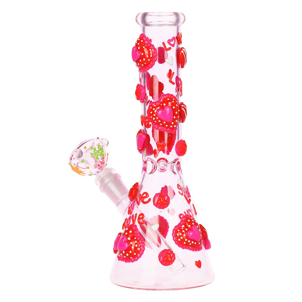 Hearts in Hearts Beaker Glass Water Pipe - 10" / 14mm F - Discreet Smoker