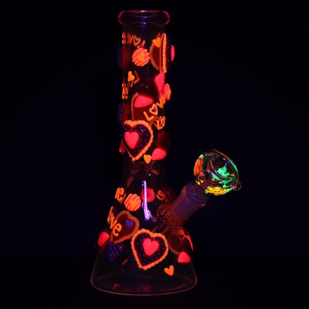 Hearts in Hearts Beaker Glass Water Pipe - 10" / 14mm F - Discreet Smoker