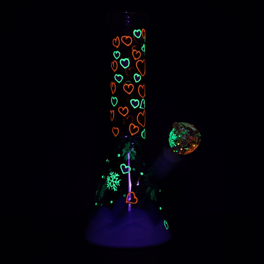 Heart Blossom Beaker Glass Water Pipe - 10" / 14mm F - Discreet Smoker