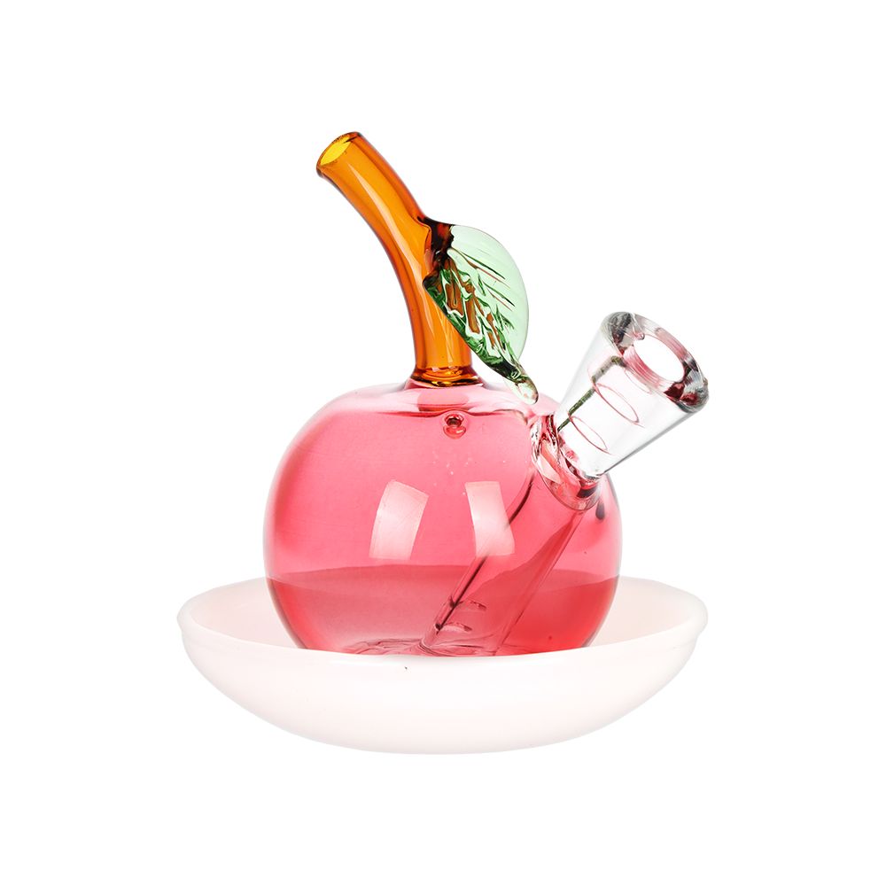 Astounding Apple on Dish Glass Cone Bubbler - 3.25" / Red - Discreet Smoker