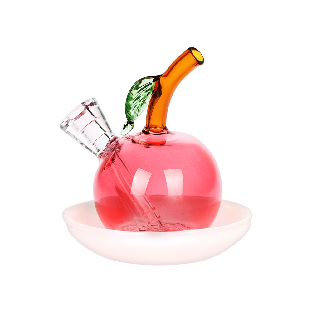 Astounding Apple on Dish Glass Cone Bubbler - 3.25" / Red - Discreet Smoker