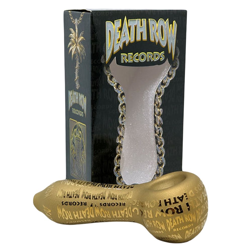 Death Row Records Metallic Etched Glass Spoon Pipe - 4" - Discreet Smoker