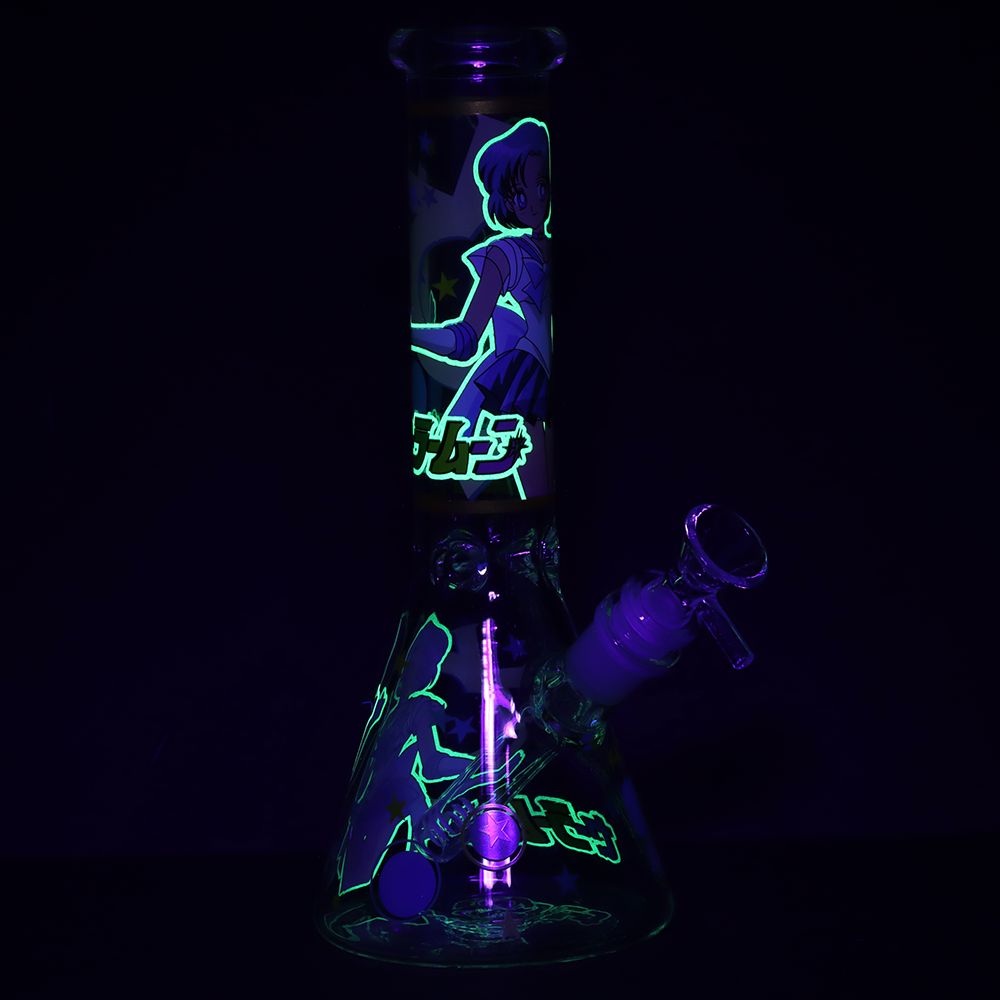 Japanese Animation Girl Version 2 Beaker Glass Water Pipe - 10" / 14mm F - Discreet Smoker