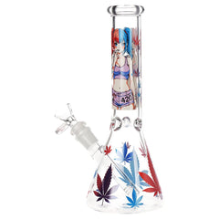 420 Anime Girl Beaker Glass Water Pipe - 10" / 14mm F - Discreet Smoker
