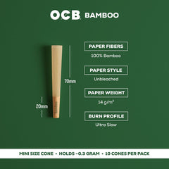 OCB Unbleached Bamboo Pre-Rolled Cones | 24pk Display - Discreet Smoker