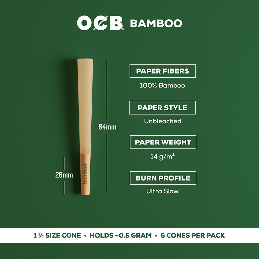 OCB Unbleached Bamboo Pre-Rolled Cones | 24pk Display - Discreet Smoker