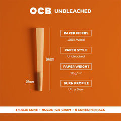 OCB Unbleached Pre-Rolled Cones | 24pk Display - Discreet Smoker