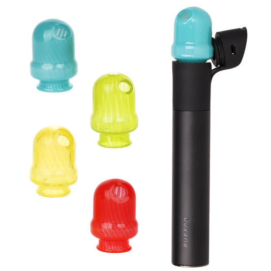 Pulsar Round Tip Glass Mouthpeice Attachment for Puffco Pivot w/ Display Stand - Colors Vary - Discreet Smoker