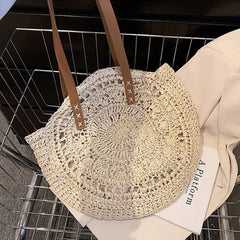 Round Straw Beach Bag - Discreet Smoker
