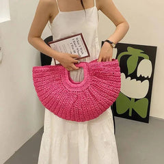 Half Moon Design Basket Beach Straw Bag - Discreet Smoker