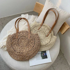 Round Straw Beach Bag - Discreet Smoker