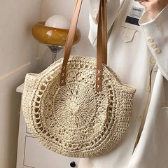 Round Straw Beach Bag - Discreet Smoker