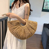 Half Moon Design Basket Beach Straw Bag - Discreet Smoker