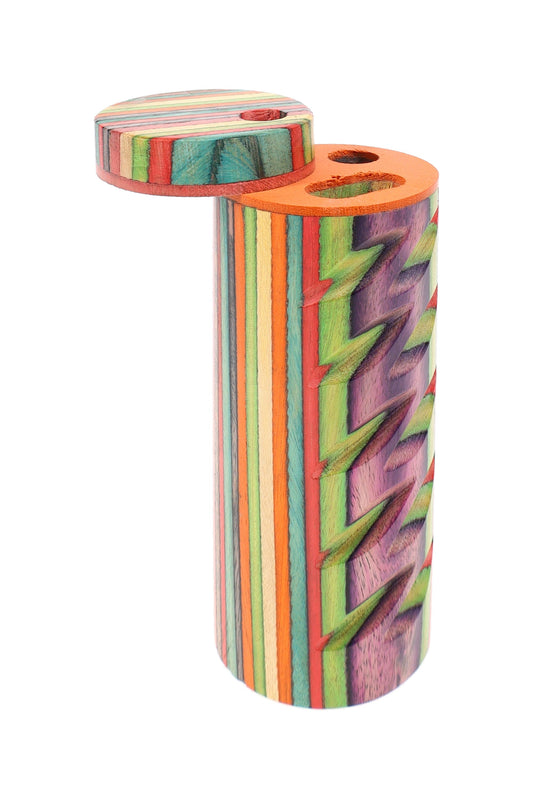 4″ Round Multicolor Carved Wood Dugout – Assorted Colors - Discreet Smoker