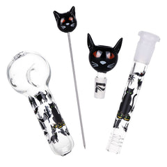 Pulsar Superstitious Kitty GLOW Glass Herb Pipe Duo - 9.75" / 14mm F - Discreet Smoker