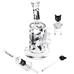 Pulsar Superstitious Kitty Glass Dab Rig Set - 8" / 14mm F - Discreet Smoker