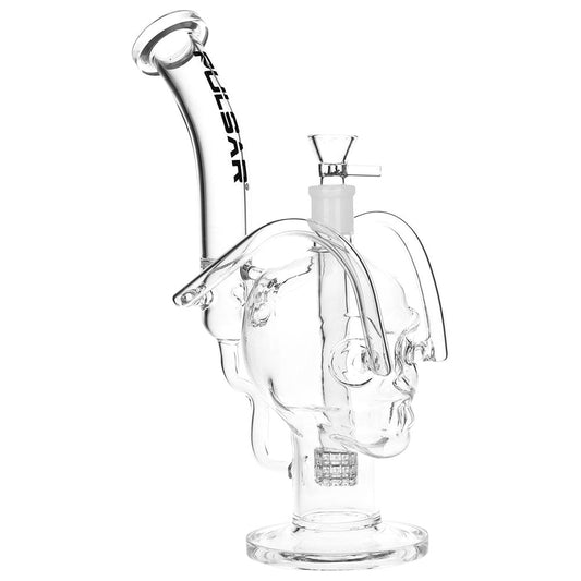 Pulsar Skull Eyes Recycler Glass Water Pipe - 12.5" / 19mm F / Clear - Discreet Smoker