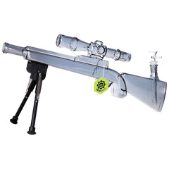 SeshGear Sniper Rifle Electroplated Glass Water Pipe w/ Stand - 19.75" / 14mm F / Clear, Smoke, Rainbow - Discreet Smoker