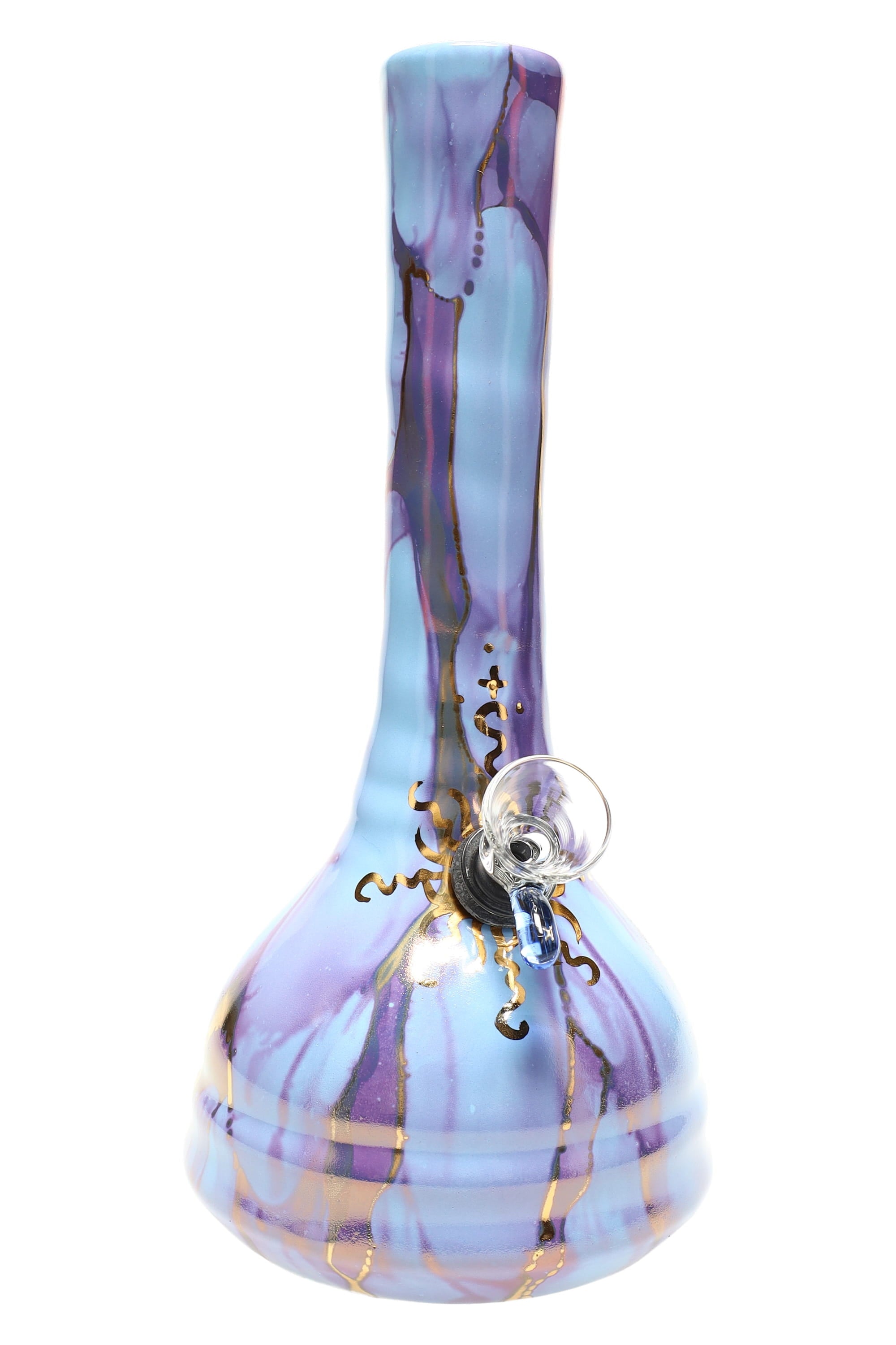 Ancient Creations 9″ Gold Sunburst Ceramic Beaker Bong - Discreet Smoker