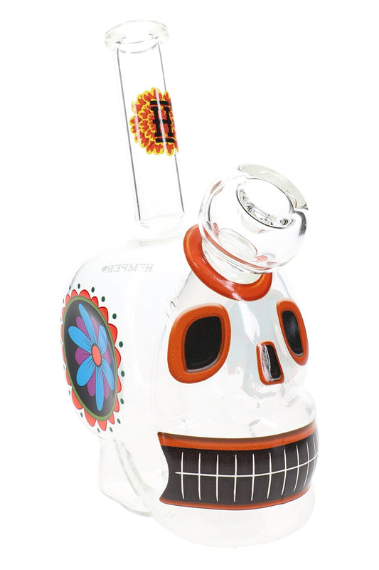 Hemper 6″ Dia De Los Muertos Skull Glass Bong – 14.5 mm Female – 5 mm Thick - Discreet Smoker