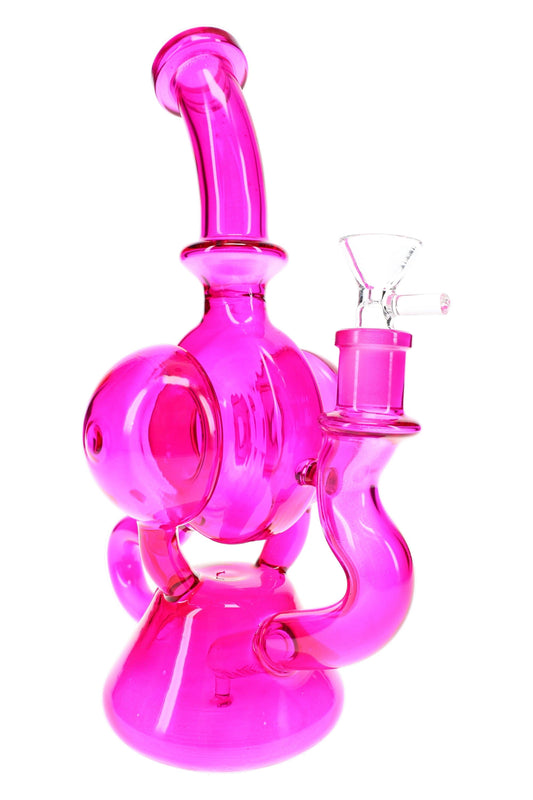 Pink Glass Recycler Bong “Blush Loop” – 14.5 mm – 10″ - Discreet Smoker