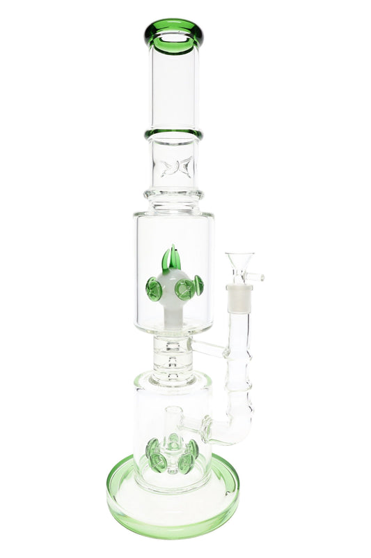 Dual Drum Perc Stemless Glass Bong “Twin Tower” – 14.5 mm – 17″ - Discreet Smoker