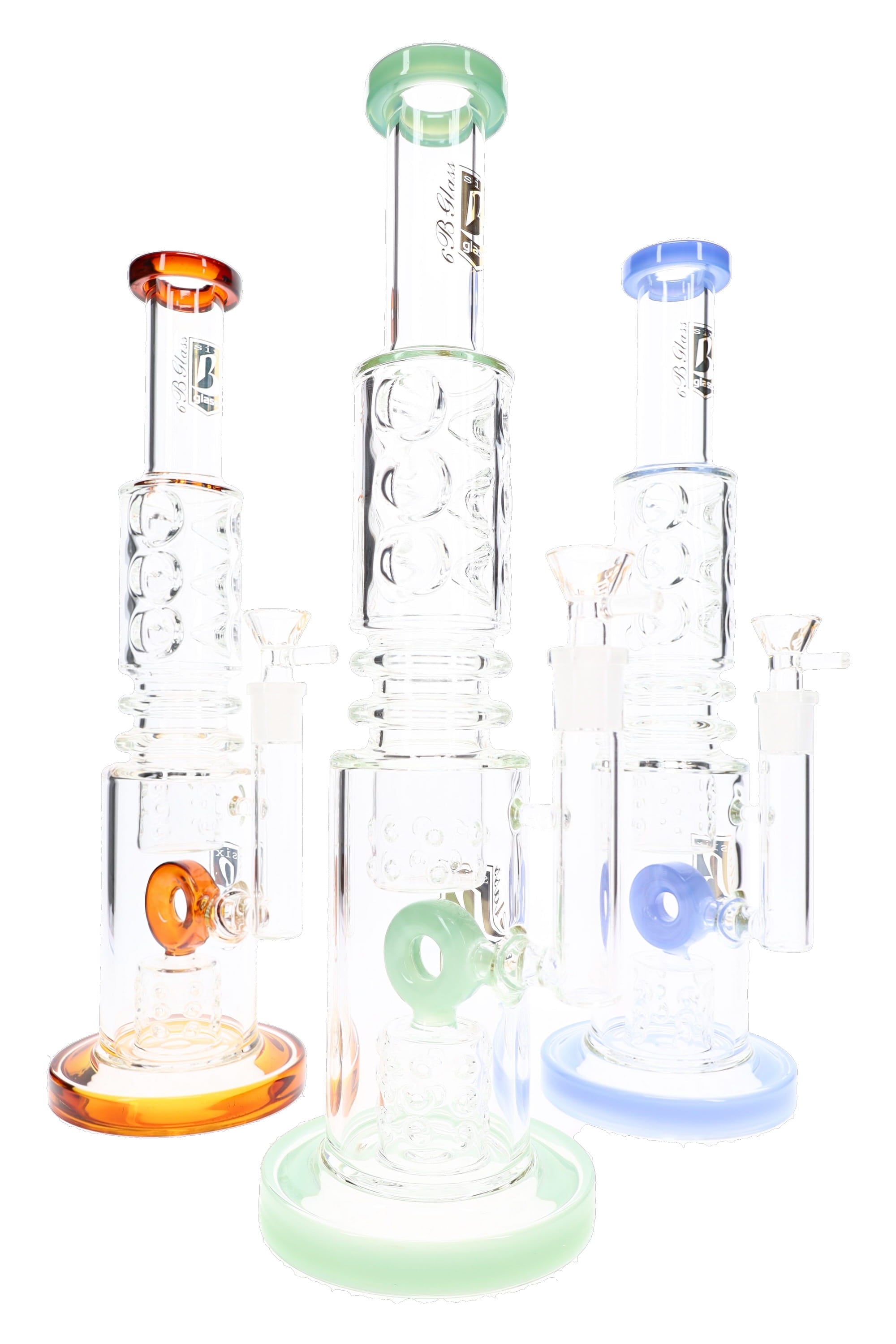 6B Glass 14.5 mm Female Donut Barrel Perc Bong – 14″ – Assorted Colors - Discreet Smoker