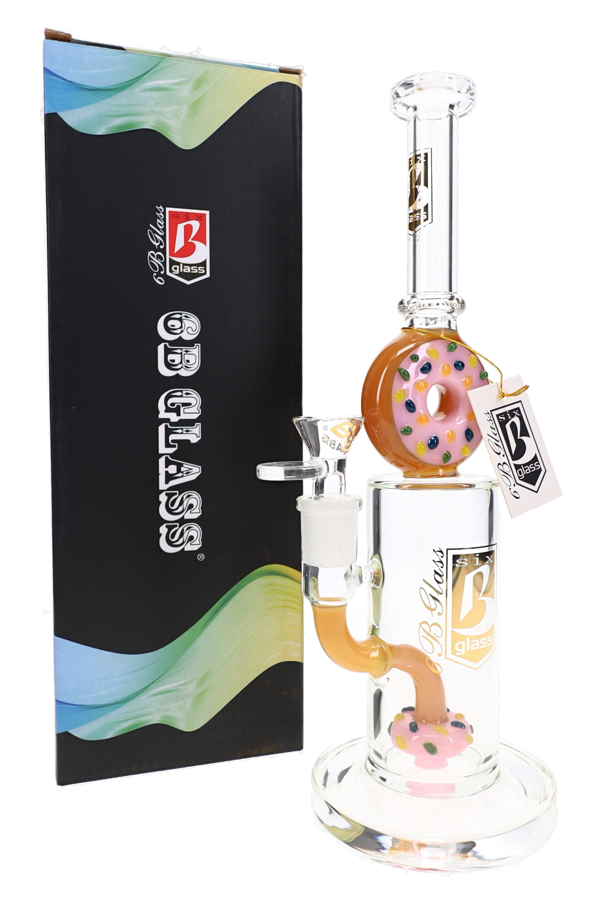 6B Glass Donut Perc Straight Bong – 14.5 mm Female – 10.5″ – Assorted Colors - Discreet Smoker