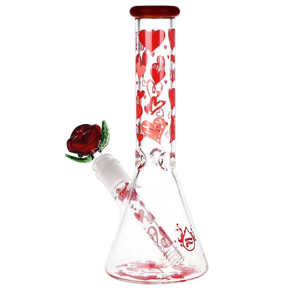Pulsar Valentine's Hearts 'n' Roses Glass Herb Pipe Duo - 10" / 14mm F - Discreet Smoker