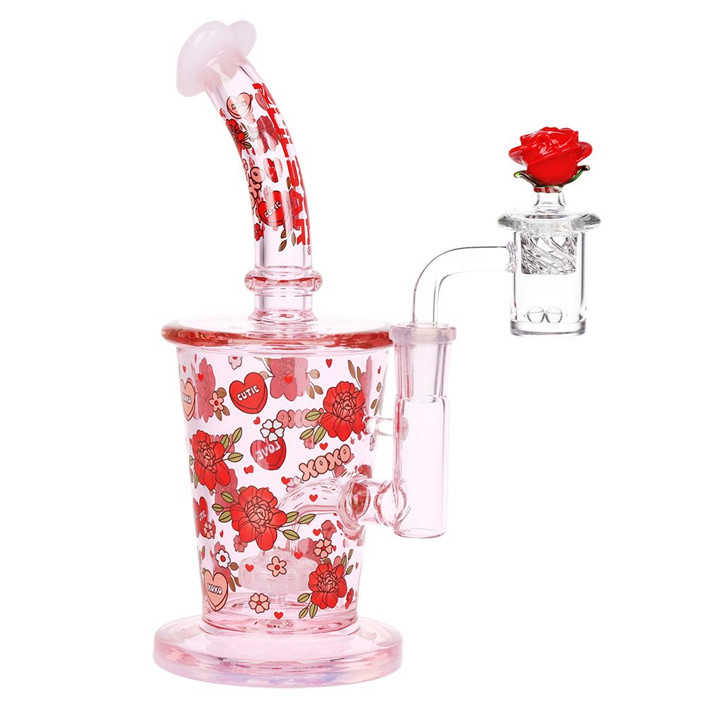 Pulsar Valentine's Rose Glass Dab Rig Set - 8.25" / 14mm F - Discreet Smoker