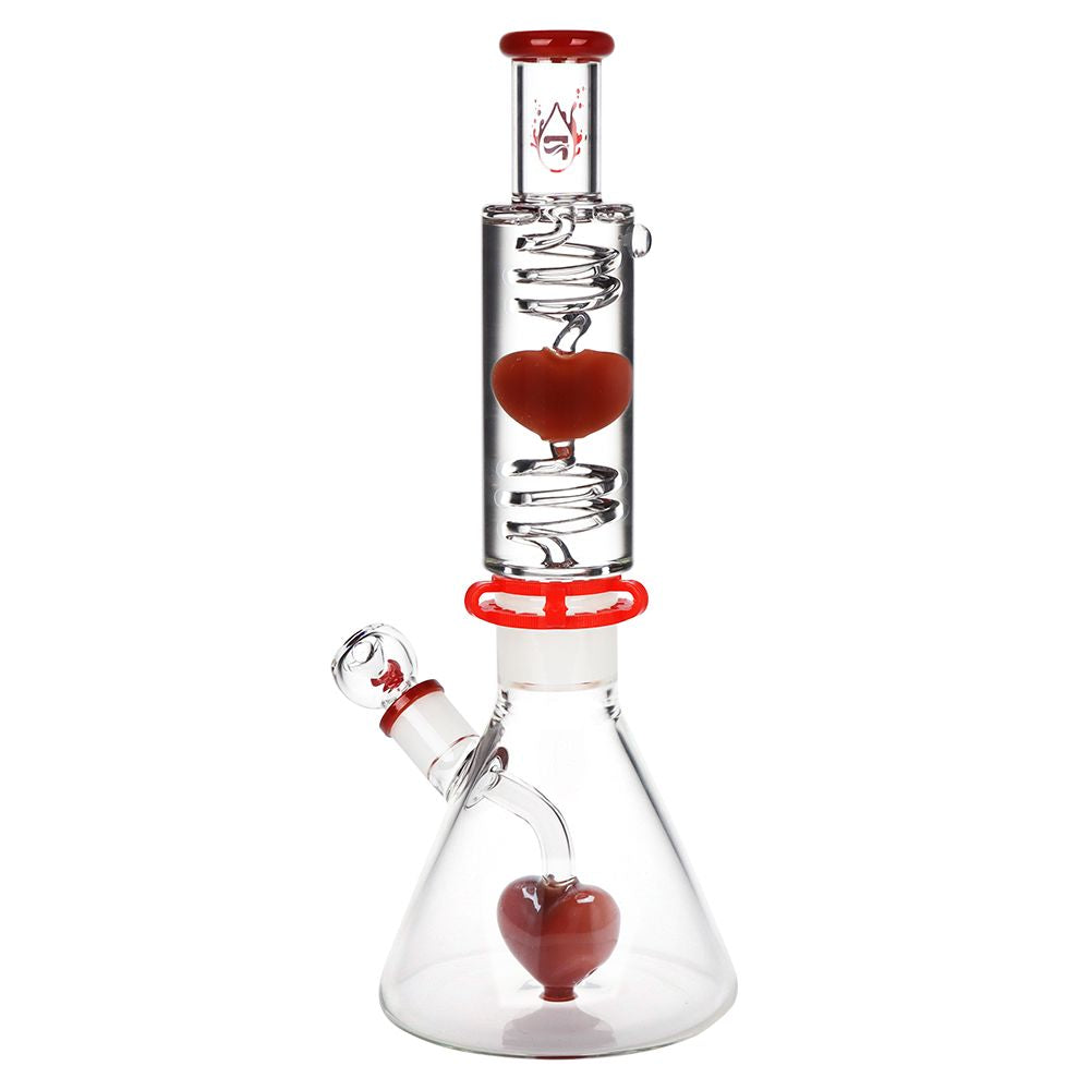 Pulsar Love Heart Beat Glycerin Beaker Glass Water Pipe - 14" / 19mm F - Discreet Smoker