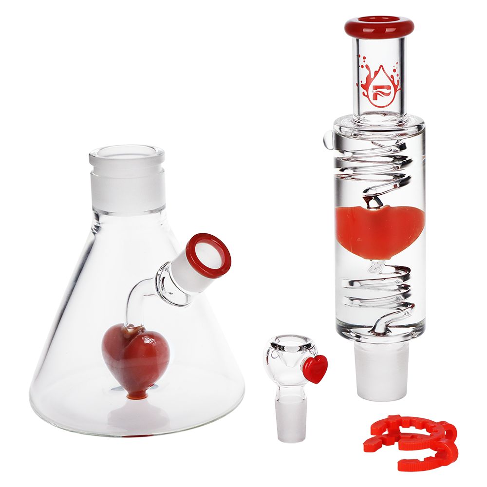 Pulsar Love Heart Beat Glycerin Beaker Glass Water Pipe - 14" / 19mm F - Discreet Smoker