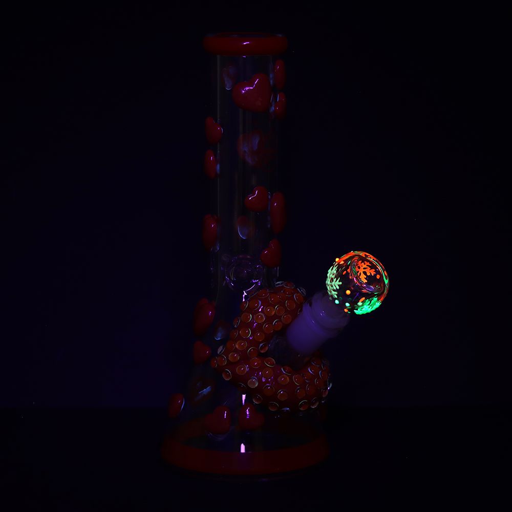 Pulsar Kiss My Lips Glow In Dark Beaker Glass Water Pipe - 9.75" / 14mm F - Discreet Smoker