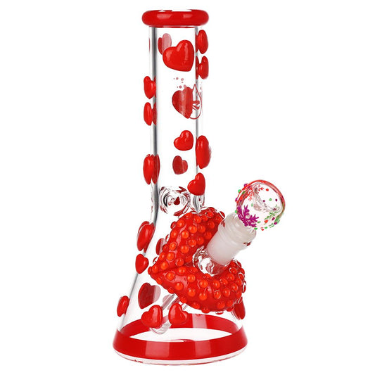 Pulsar Kiss My Lips Glow In Dark Beaker Glass Water Pipe - 9.75" / 14mm F - Discreet Smoker
