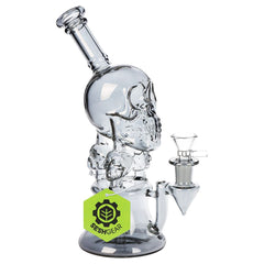 SeshGear Stacked Skulls Electroplated Glass Water Pipe - 9" / 14mm F / Smoke - Discreet Smoker