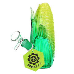 SeshGear "Aww Shucks" Corn on Cob Glass Water Pipe - 5" / 14mm F / Yellow & Green - Discreet Smoker