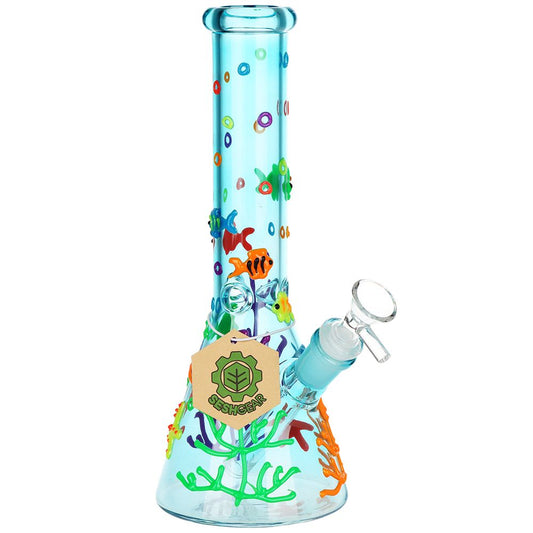 SeshGear Coral Reefer G.I.T.D Beaker Glass Water Pipe - 10" / 14mm F - Discreet Smoker