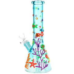 SeshGear Coral Reefer G.I.T.D Beaker Glass Water Pipe - 10" / 14mm F - Discreet Smoker