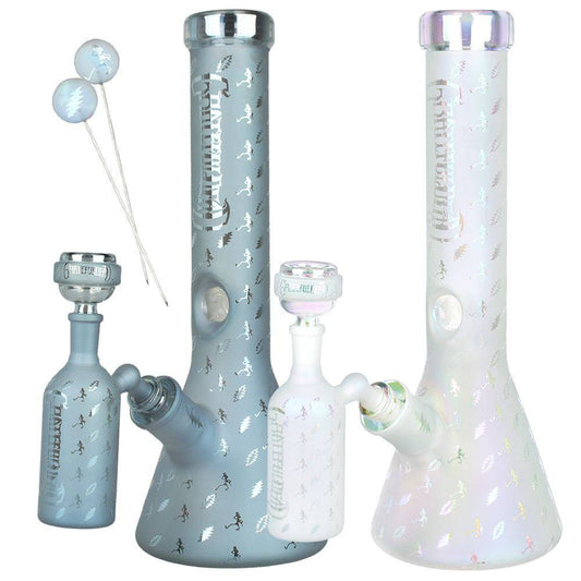 Grateful Dead x Pulsar Bolts And Skellies Glass Beaker Water Pipe Set | 13.75" | 14mm F - Discreet Smoker